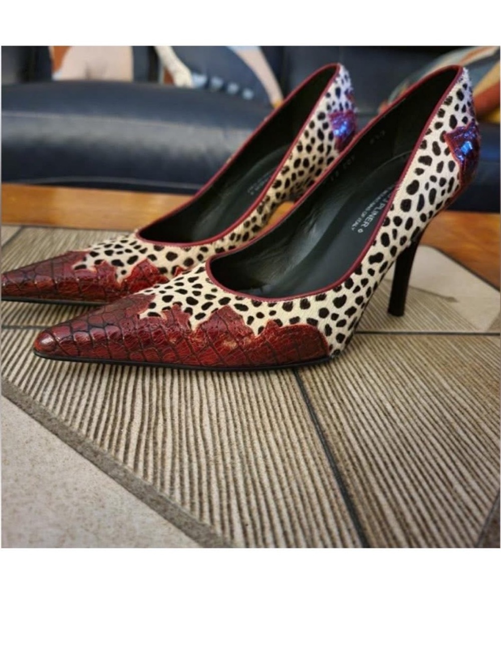 Donald J. Pliner Leopard Print Pumps with Burgundy Croc-Effect Trim
